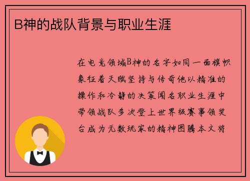 B神的战队背景与职业生涯